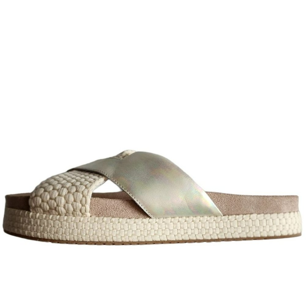 TOMS Women's Paloma Leather & Rope Crossover‎ Flat Sandals Slides Silver Size W9 - Picture 7 of 16